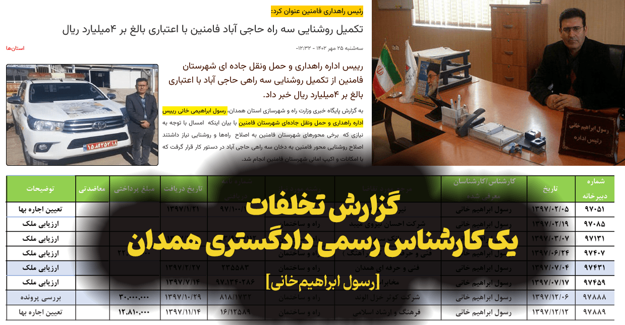 رسول ابراهیمخانی: گزارش تخلفات کارشناس رسمی دادگستری همدان 1 رسول ابراهیم خانی