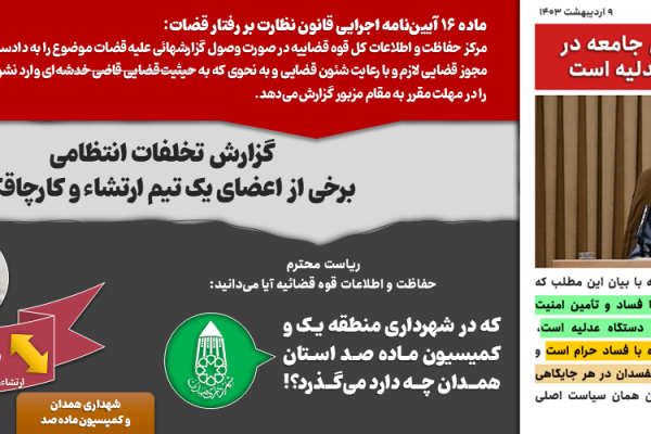 پرونده کودتای خزنده (طرح صیانت) 131 دبیرخانه ماده ۱۰۰ همدان: گزارش تخلفات تیم ارتشا، کارچاقکنی و اعمال نفوذ برخلاف حق و مقررات قانونی در دبیرخانه کمیسیون ماده صد منطقه یک همدان